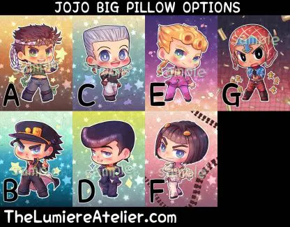 Jojo Handmade Plush Stuffed Pillow, Joseph, Jotaro, Josuke, Giorno, Bruno, Polnareff, Mista