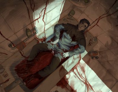 Print of Priest from Boys Outta Luck! being angsty and having an existential crisis in the bathtub.