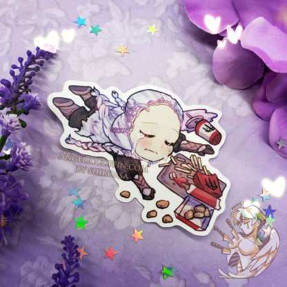 Elden Ring Thiollier vinyl sticker, Shadow of the Erdtree DLC character sticker, Thiollier spills his nuggies