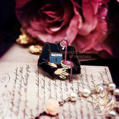 Headless Priest pin Blood Wine enamel pin, gothic christcore aesthetic with gore imagery