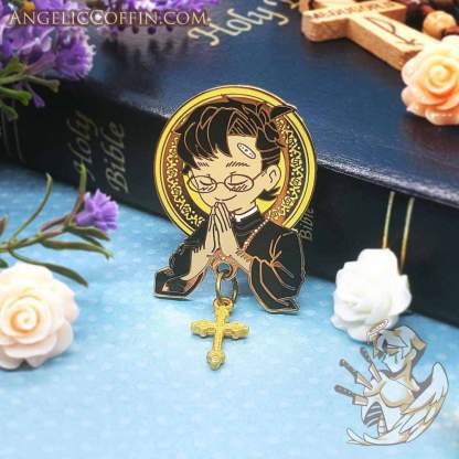 Praying Priest Hard Enamel Pin, Christian and christcore aesthetic