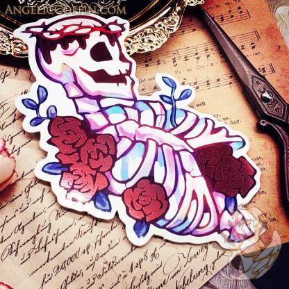 Flower Skeleton foil sticker, waterproof vinyl sticker