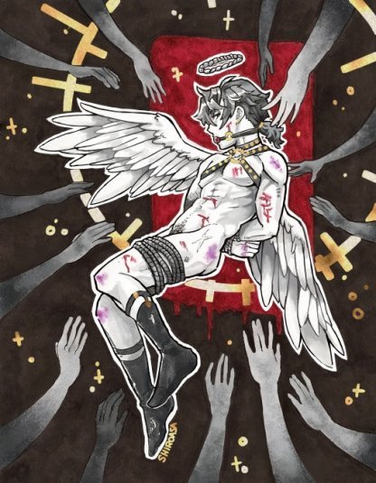 Inktober print of bondage angel