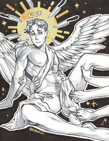 Inktober print of lewd angel