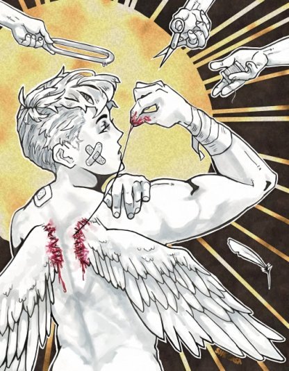 Inktober print of stitching angel