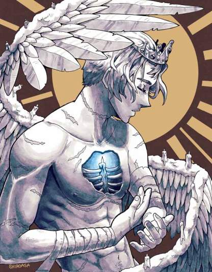 Angel decorated with candles gold foil print