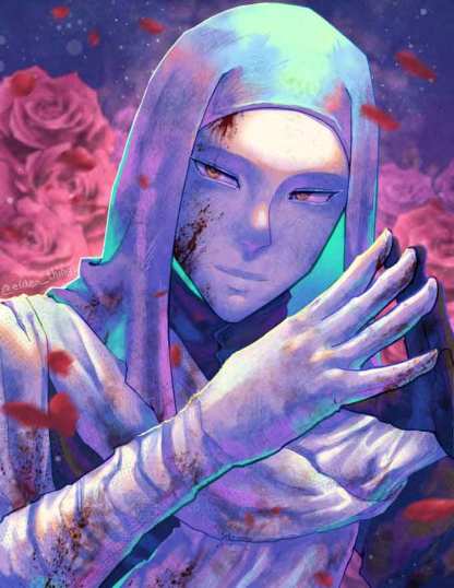 Elden Ring print of White Mask Varré who serves Luminary Mohg.