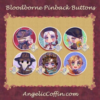Bloodborne buttons, Hunter, Doll, Maria, Eileen, Micolash, Alfred