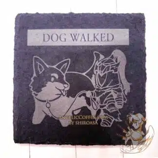 Stone slate coaster of Artorias and Great Wolf Sif from Dark Souls 1.