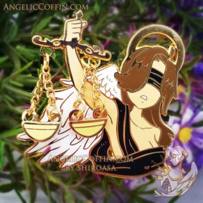 Enamel Pin Blind Angel of Justice holding scales, gothic angelcore aesthetic pin, christcore aesthetic