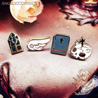 Enamel Pin Filler minis cathedral window pin, angel wing pin, bible pin, demon skull pin