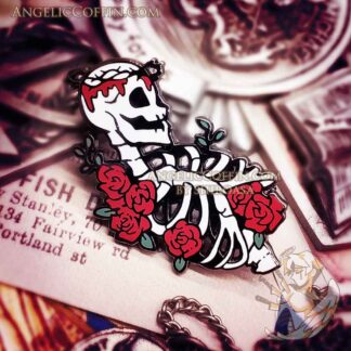 Flower Skeleton Enamel Pin, gothic pin, creepy cute pin