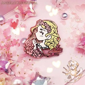 The Bride enamel pin, cute girl pin, pink rose pin with Rose Gold finish
