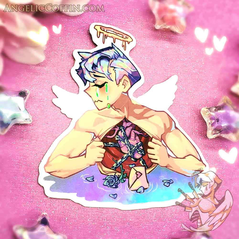 Crying Anime Angel Boy Sticker | Pastel goth sticker, journal sticker