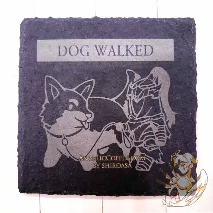 Stone slate coaster of Artorias and Great Wolf Sif from Dark Souls 1.