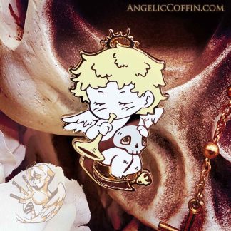 Cherub Herald Angel Enamel Pin, goth pin